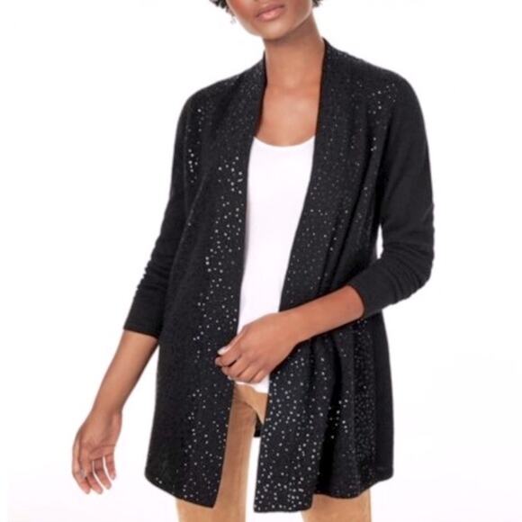 Charter Club 100% Cashmere Sequined Open Front Knit Cardigan Sweater Black SMALL - Picture 1 of 11